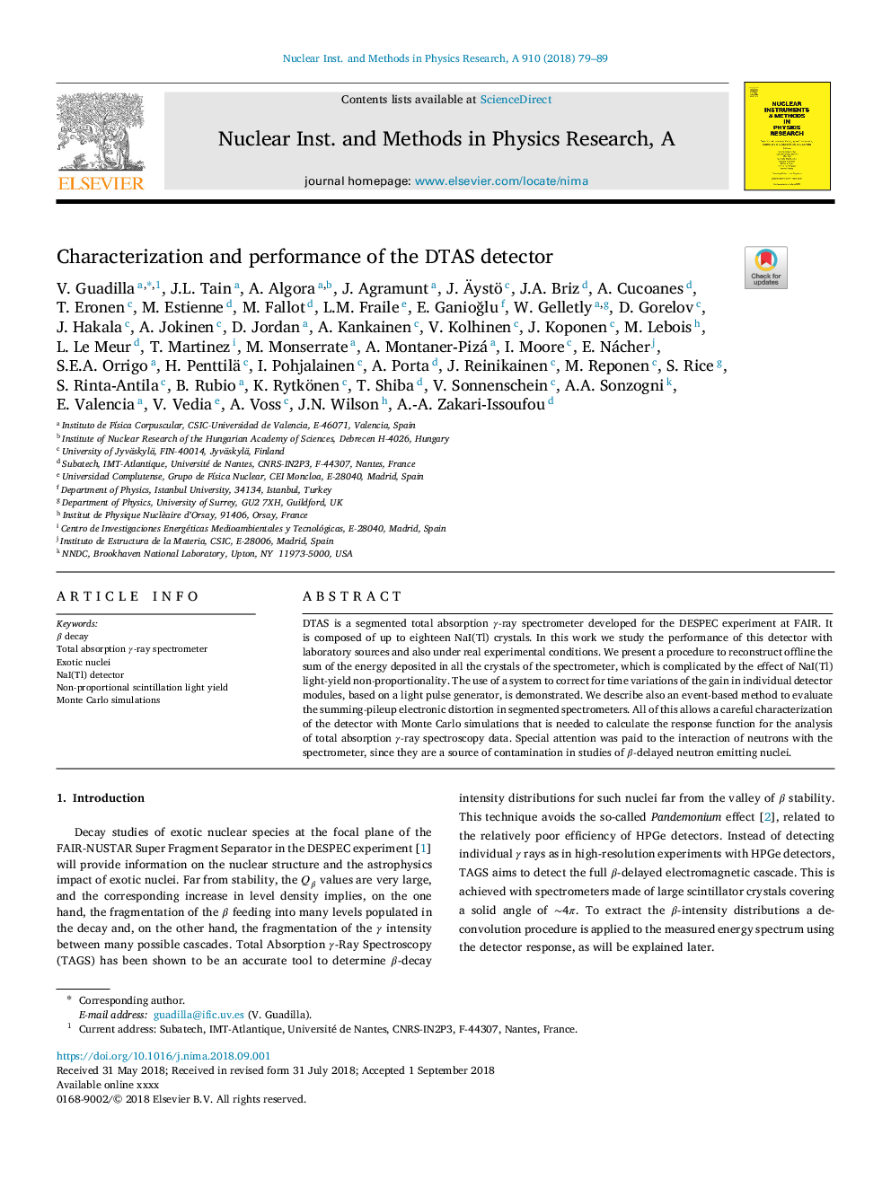 Characterization and performance of the DTAS detector