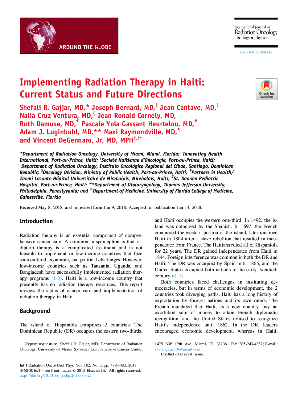 Implementing Radiation Therapy in Haiti: Current Status and Future Directions