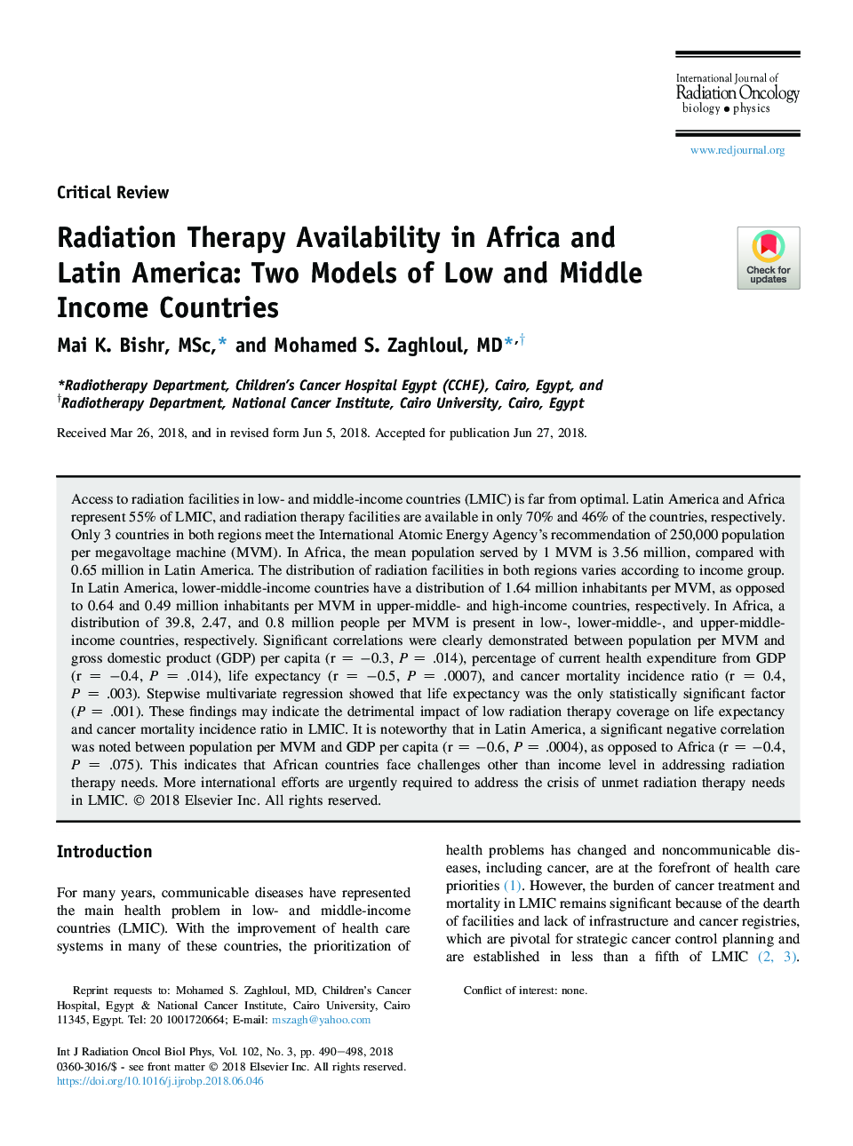 دسترسی به پرتو درمانی در آفریقا و آمریکای لاتین: دو مدل درآمدهای کم و متوسط