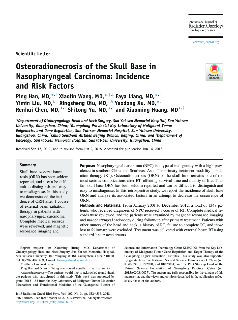 Osteoradionecrosis of the Skull Base in Nasopharyngeal Carcinoma: Incidence and Risk Factors