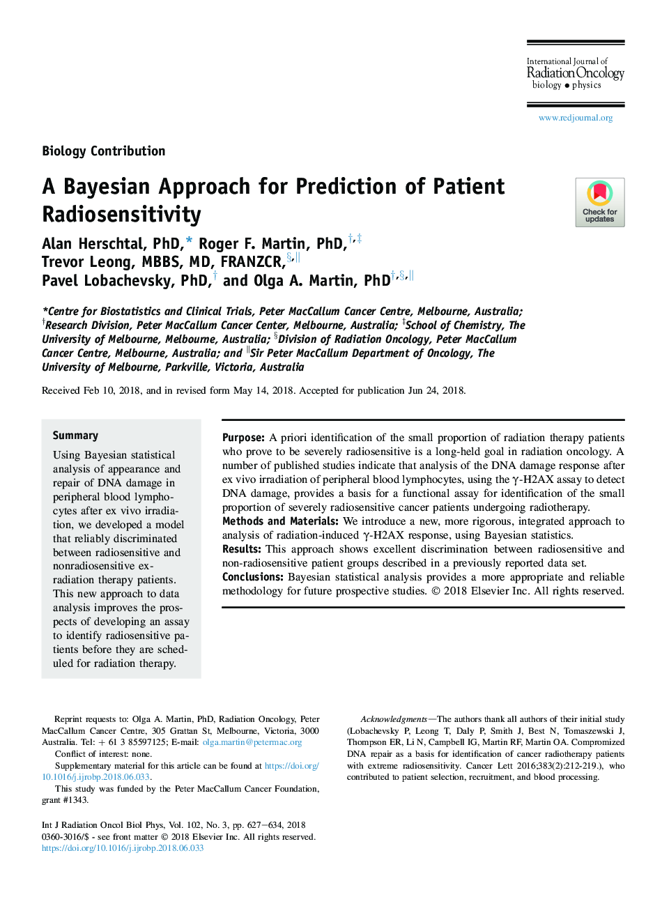 A Bayesian Approach for Prediction of Patient Radiosensitivity