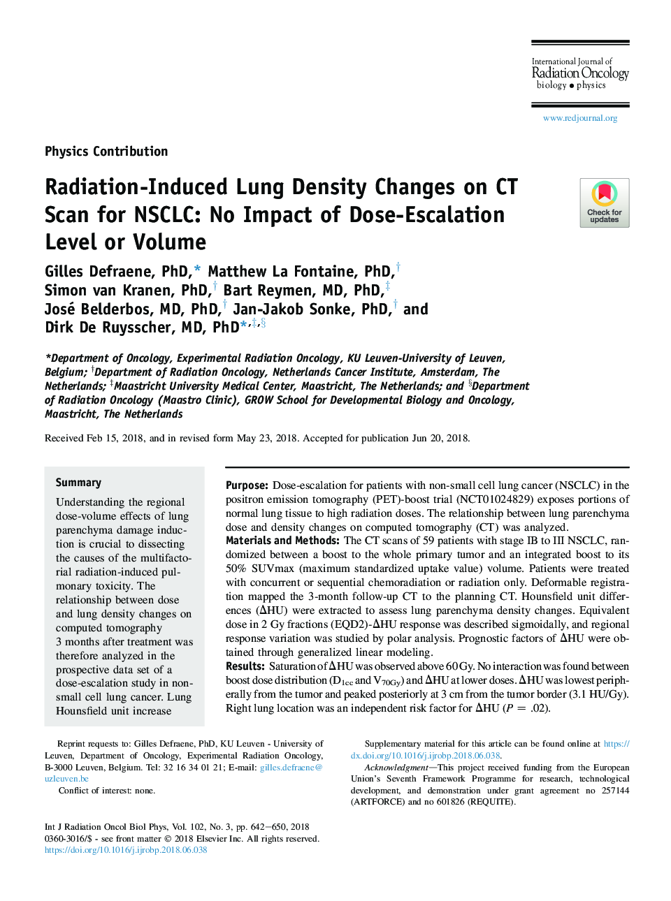 عکس صفحه اول مقاله: Radiation-Induced Lung Density Changes on CT Scan for NSCLC: No Impact of Dose-Escalation Level or Volume Radiation-Induced Lung Density Changes on CT Scan for NSCLC: No Impact of Dose-Escalation Level or Volume