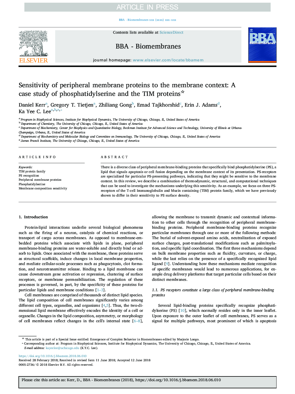 Sensitivity of peripheral membrane proteins to the membrane context: A case study of phosphatidylserine and the TIM proteins