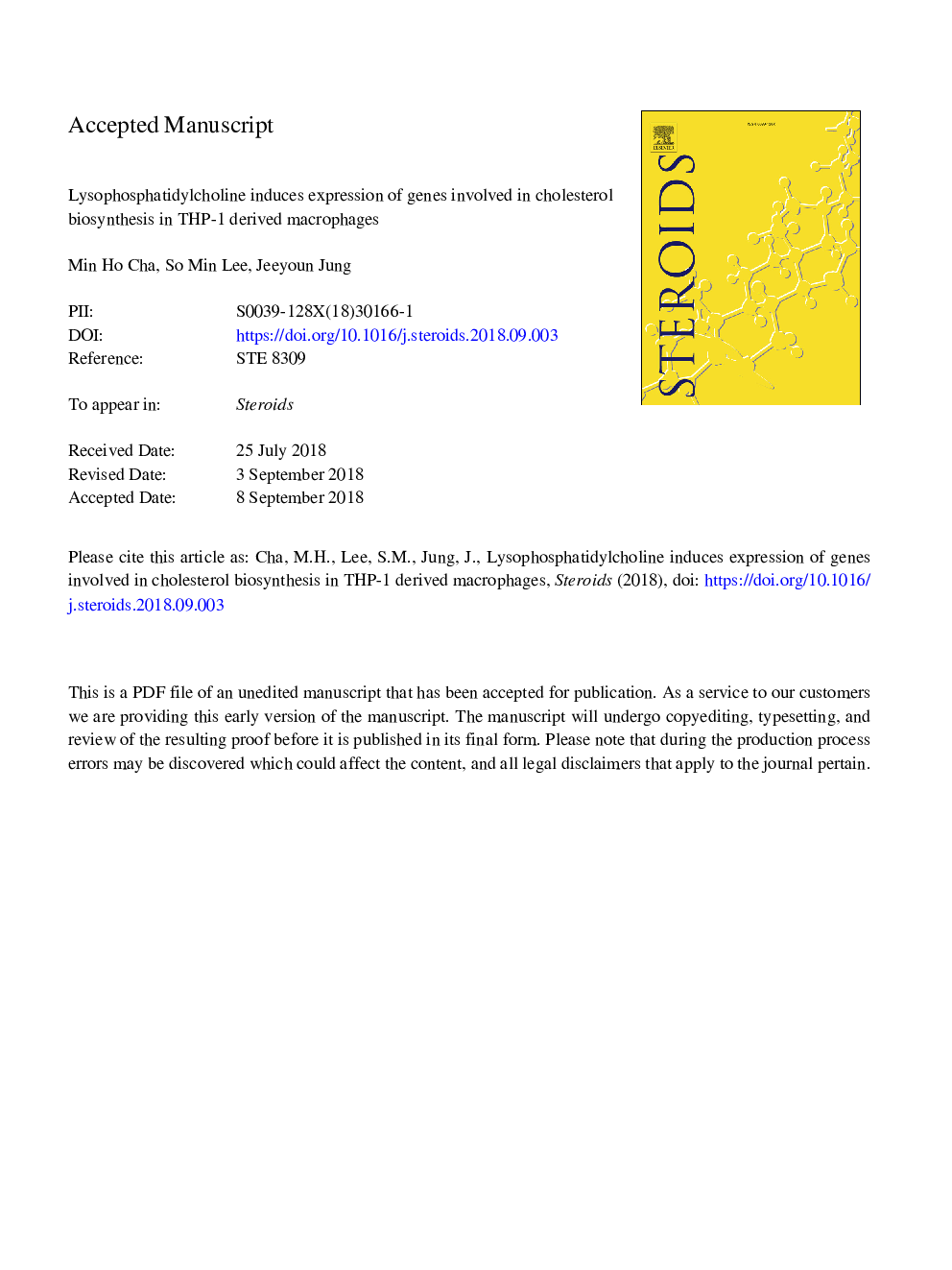 Lysophosphatidylcholine induces expression of genes involved in cholesterol biosynthesis in THP-1 derived macrophages