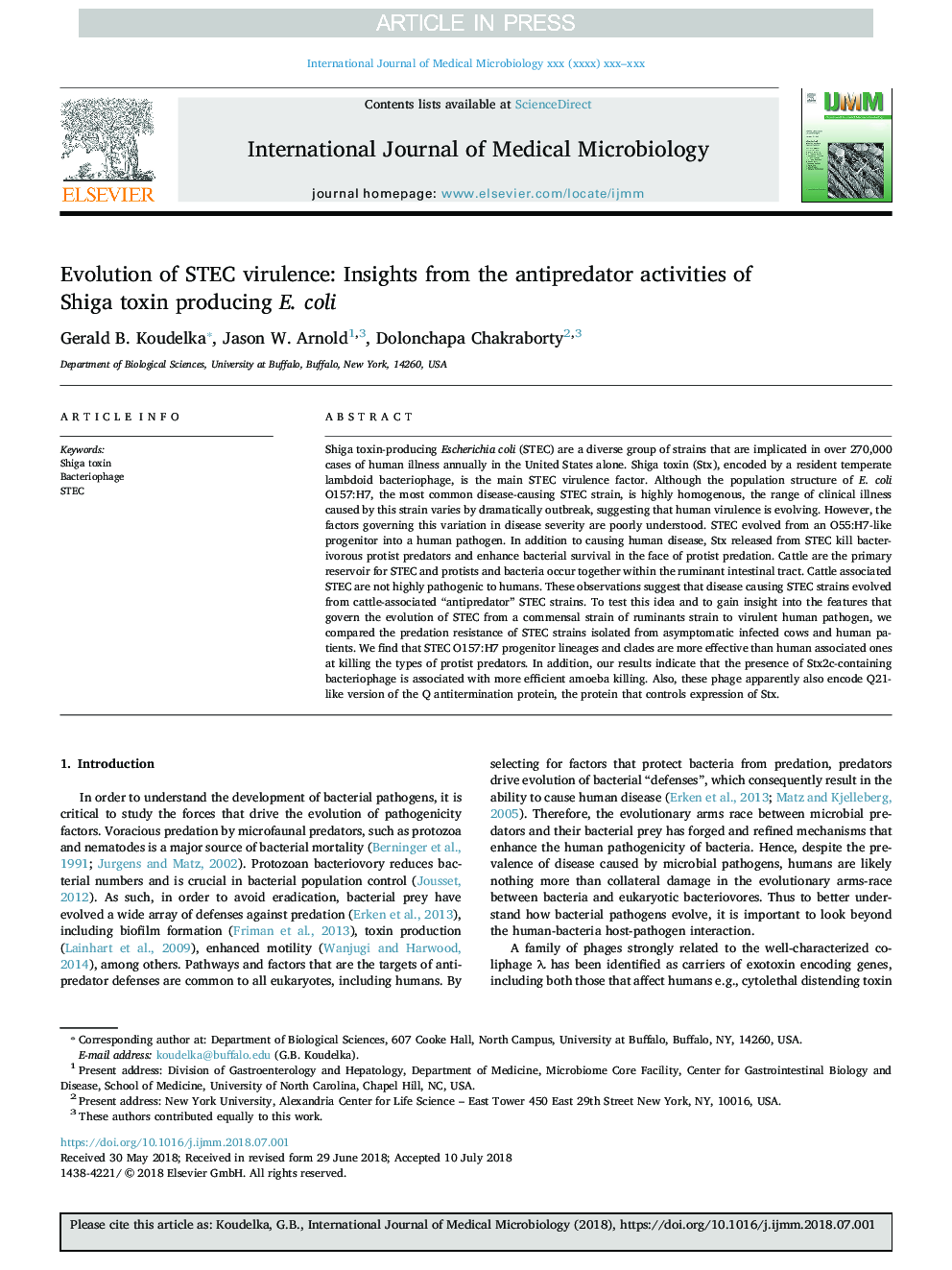 عکس صفحه اول مقاله: Evolution of STEC virulence: Insights from the antipredator activities of Shiga toxin producing E. coli Evolution of STEC virulence: Insights from the antipredator activities of Shiga toxin producing E. coli