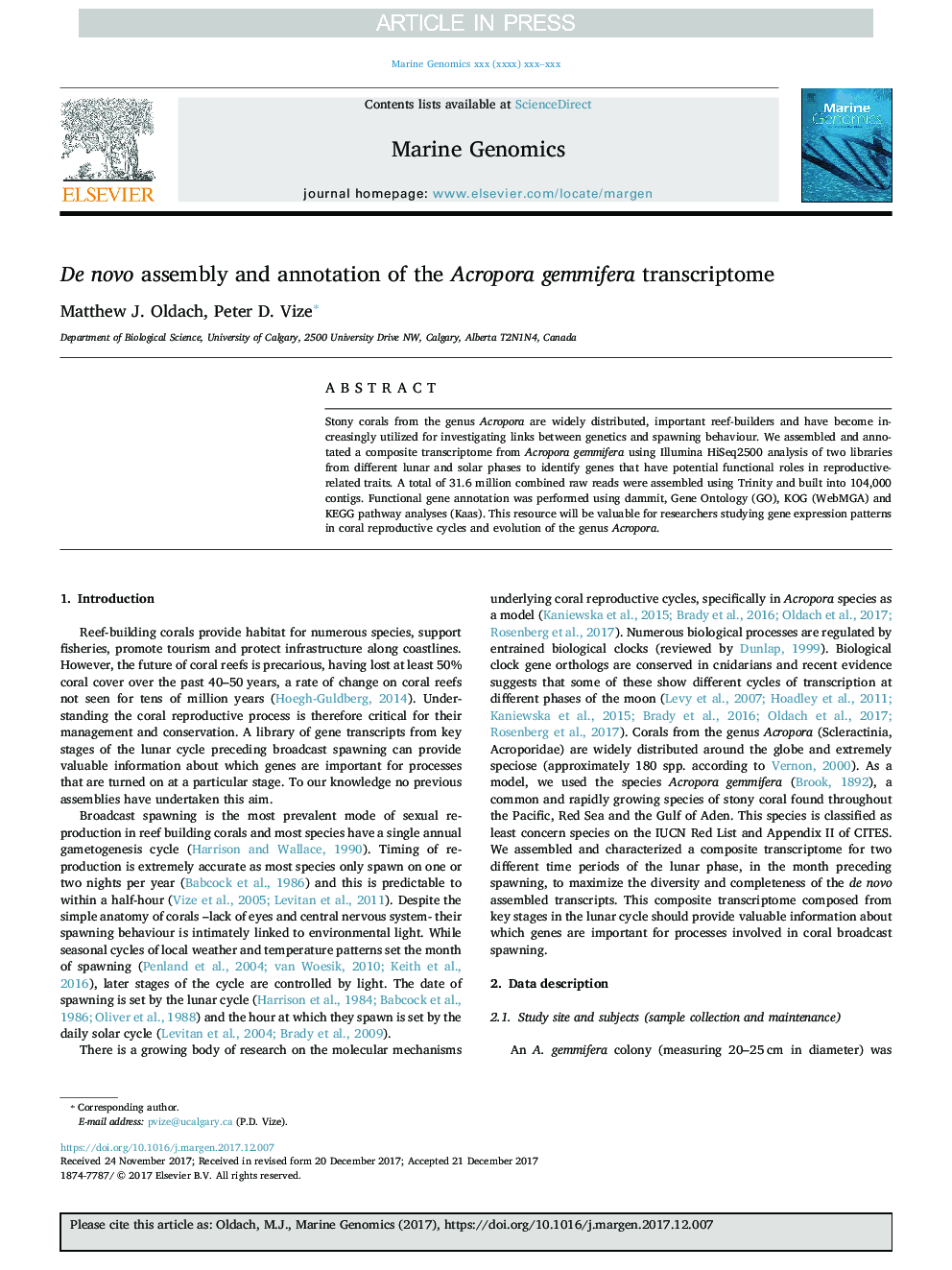 De novo assembly and annotation of the Acropora gemmifera transcriptome