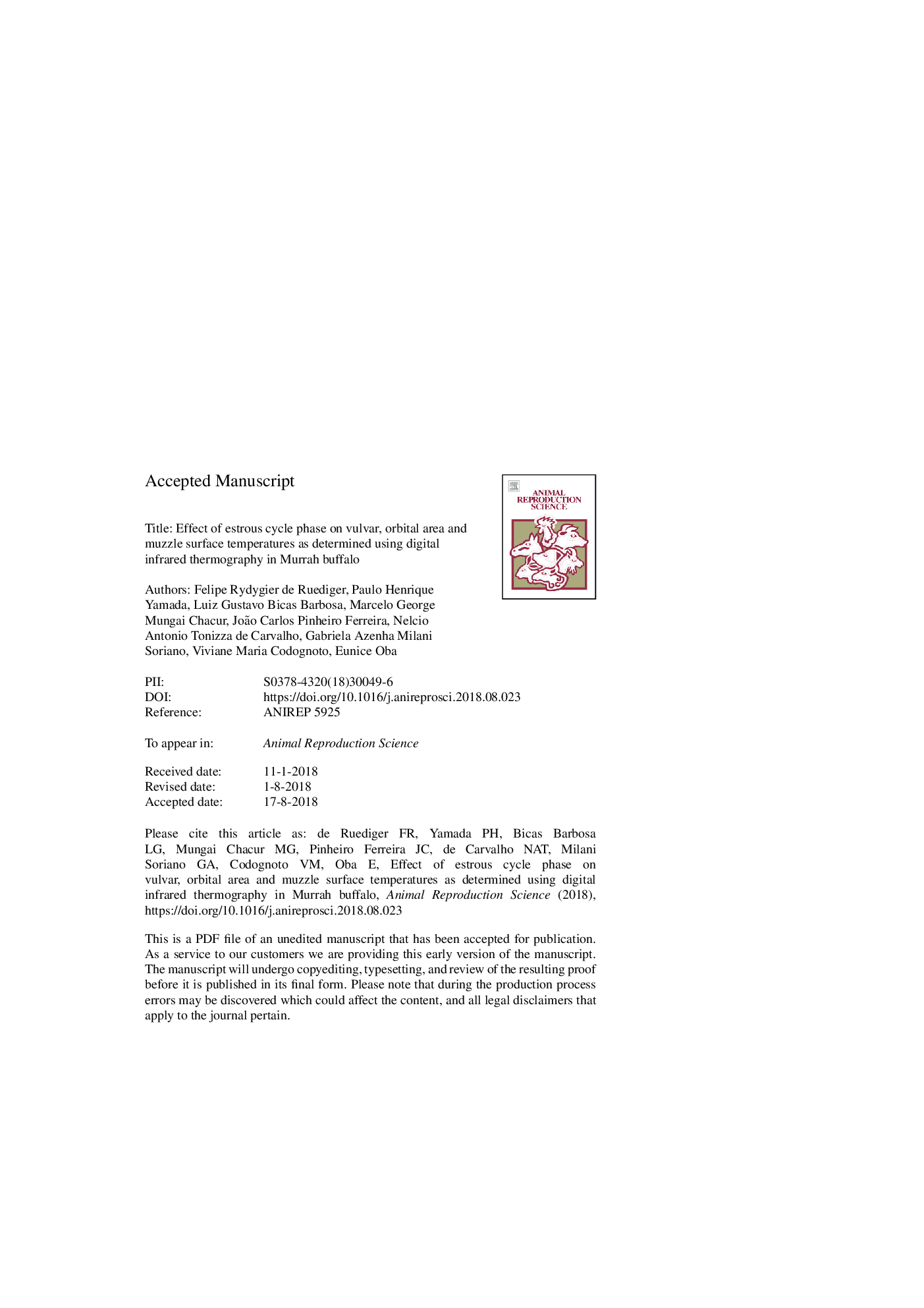 اثر فاز چرخه عصاره بر روی ولوو، ناحیه ای مداری و دمای سطحی مرطوب، با استفاده از ترموگرافی مادون قرمز دیجیتال در بوفالو