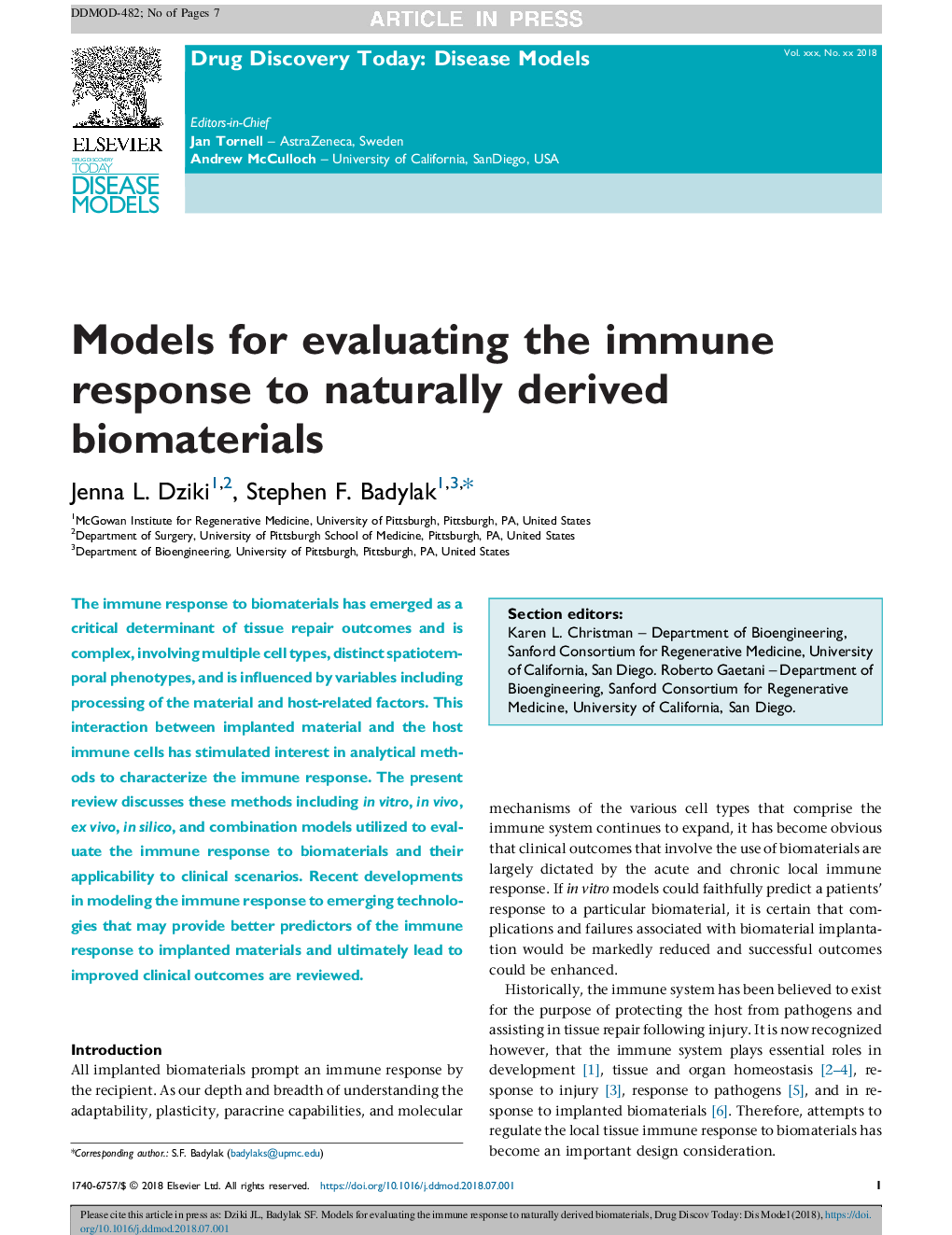 Models for evaluating the immune response to naturally derived biomaterials