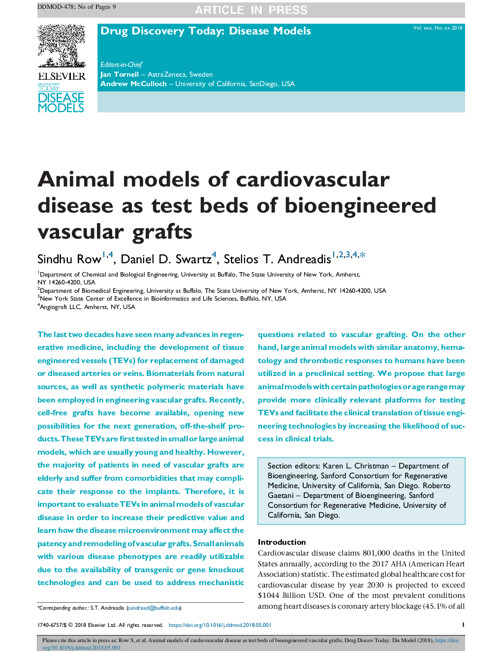 Animal models of cardiovascular disease as test beds of bioengineered vascular grafts