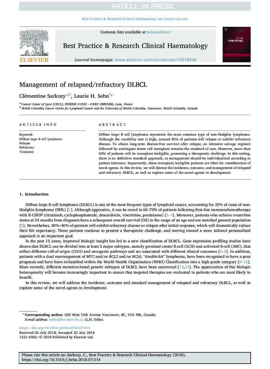 Management of relapsed/refractory DLBCL