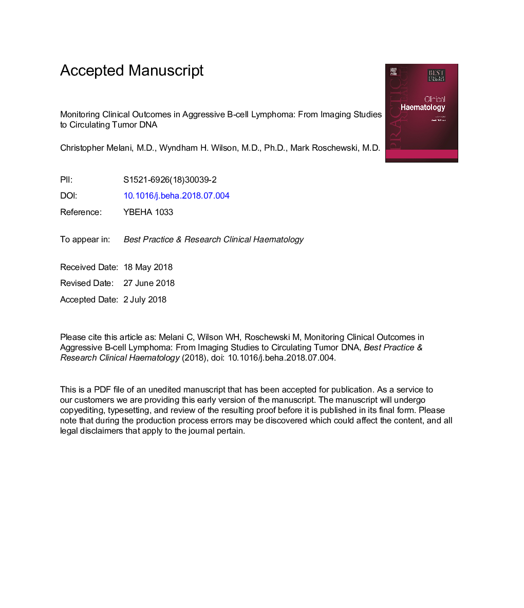 Monitoring clinical outcomes in aggressive B-cell lymphoma: From imaging studies to circulating tumor DNA