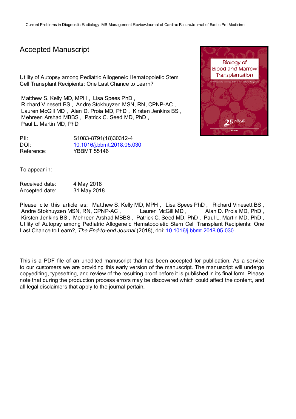 Utility of Autopsy among Pediatric Allogeneic Hematopoietic Stem Cell Transplant Recipients: One Last Chance to Learn?