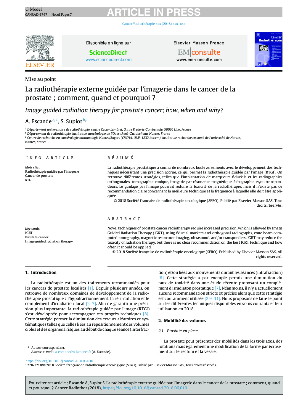 La radiothérapie externe guidée par l'imagerie dans le cancer de la prostateÂ ; comment, quand et pourquoiÂ ?