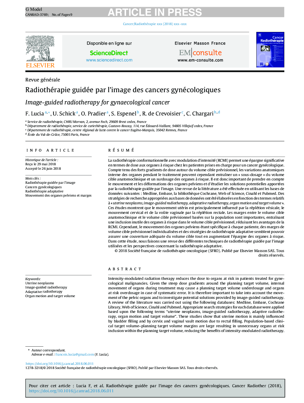 Radiothérapie guidée par l'image des cancers gynécologiques