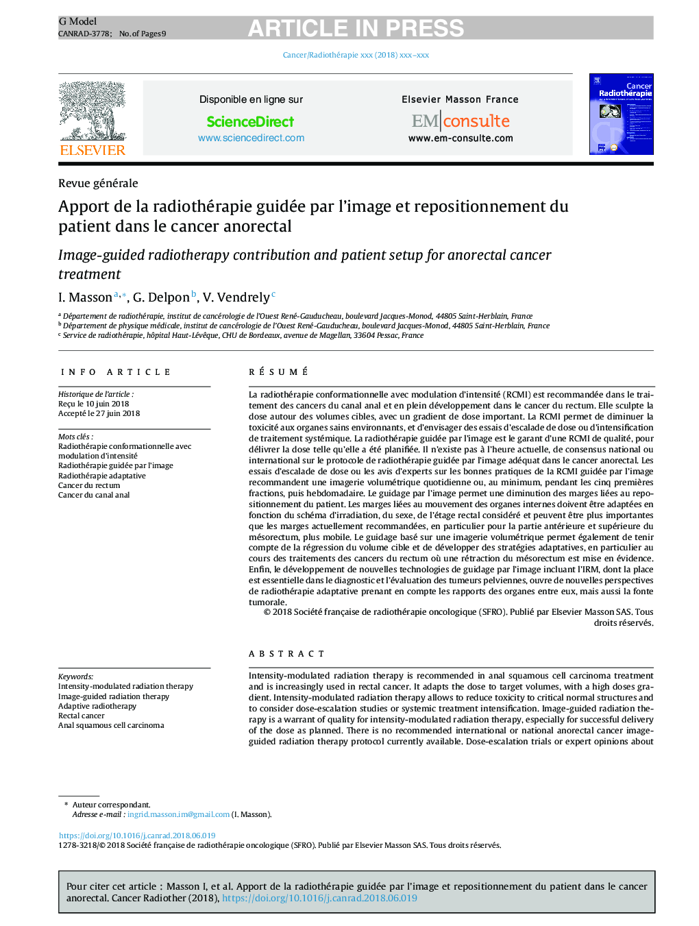 Apport de la radiothérapie guidée par l'image et repositionnement du patient dans le cancer anorectal