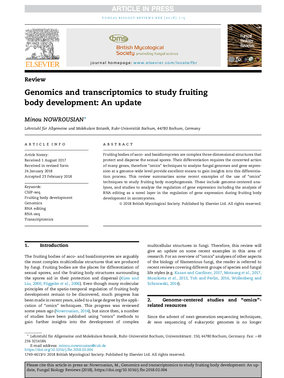 Genomics and transcriptomics to study fruiting body development: An update