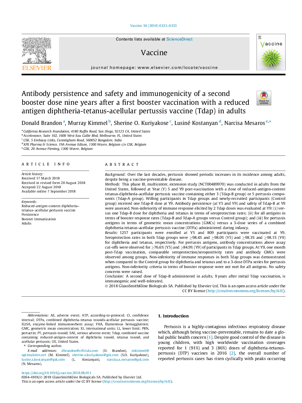 Antibody persistence and safety and immunogenicity of a second booster dose nine years after a first booster vaccination with a reduced antigen diphtheria-tetanus-acellular pertussis vaccine (Tdap) in adults