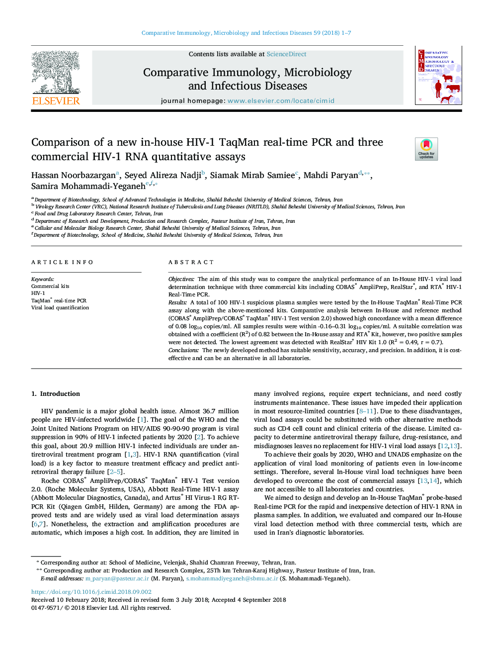 Comparison of a new in-house HIV-1 TaqMan real-time PCR and three commercial HIV-1 RNA quantitative assays