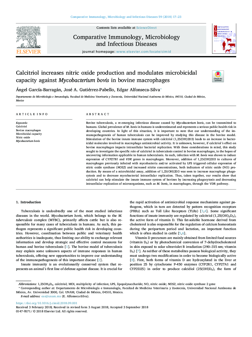 Calcitriol increases nitric oxide production and modulates microbicidal capacity against Mycobacterium bovis in bovine macrophages