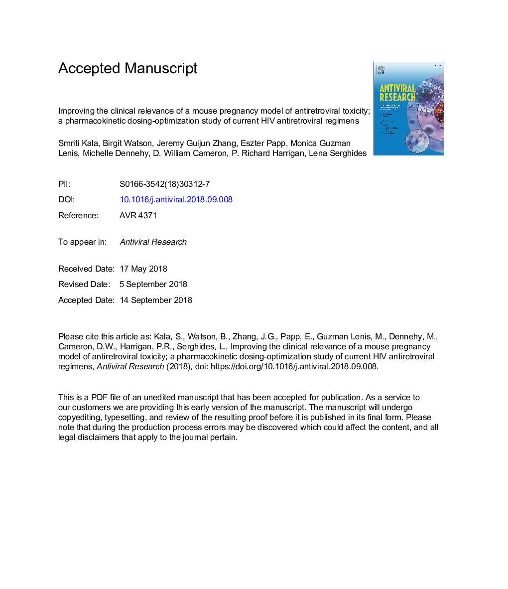 Improving the clinical relevance of a mouse pregnancy model of antiretroviral toxicity; a pharmacokinetic dosing-optimization study of current HIV antiretroviral regimens