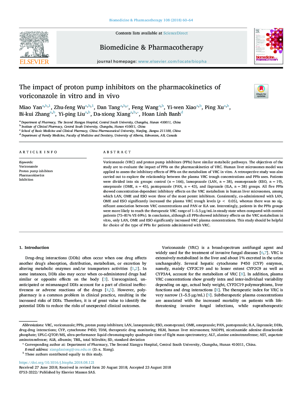 The impact of proton pump inhibitors on the pharmacokinetics of voriconazole in vitro and in vivo