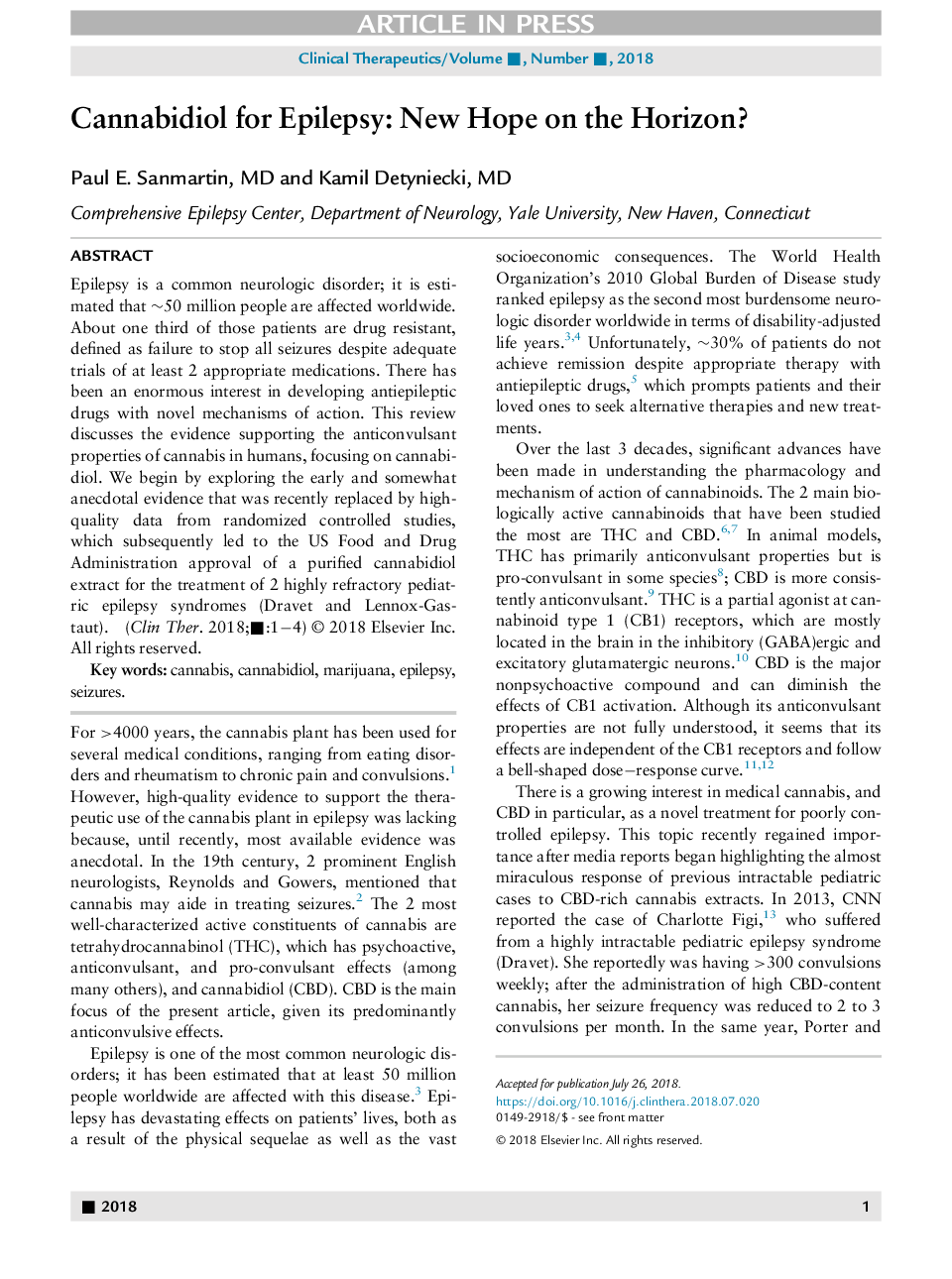 Cannabidiol for Epilepsy: New Hope on the Horizon?