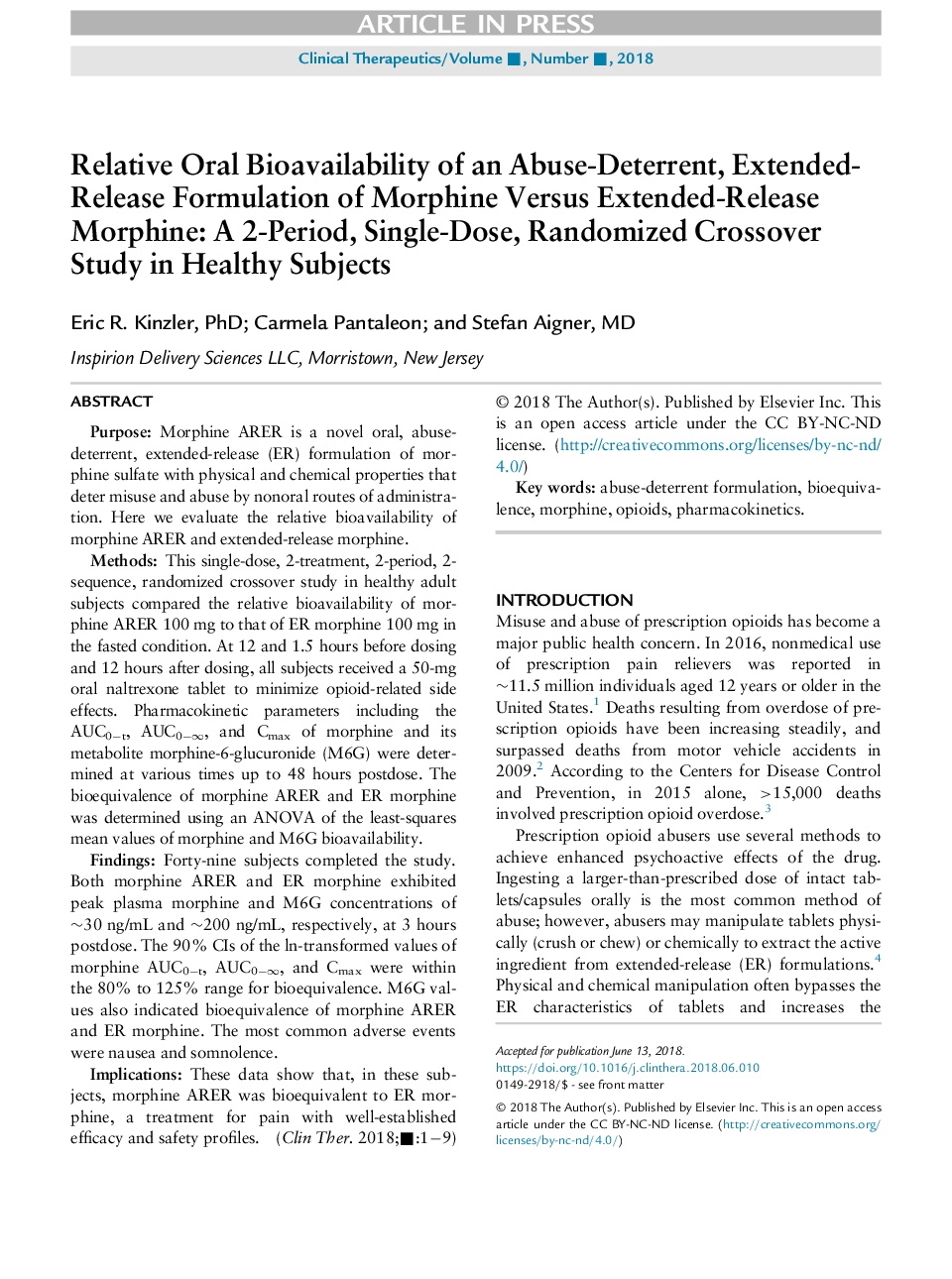 در دسترس بودن خوراک خوراک خوراکی خوراکی خوراکی یک داروی بازدارنده سوءمصرف دار، فرمولبندی طولانی مدت داروهای مورفین در برابر داروی آزاد شده مورفین: دوزهای دوساله، مطالعه متقاطع تصادفی در افراد سالم