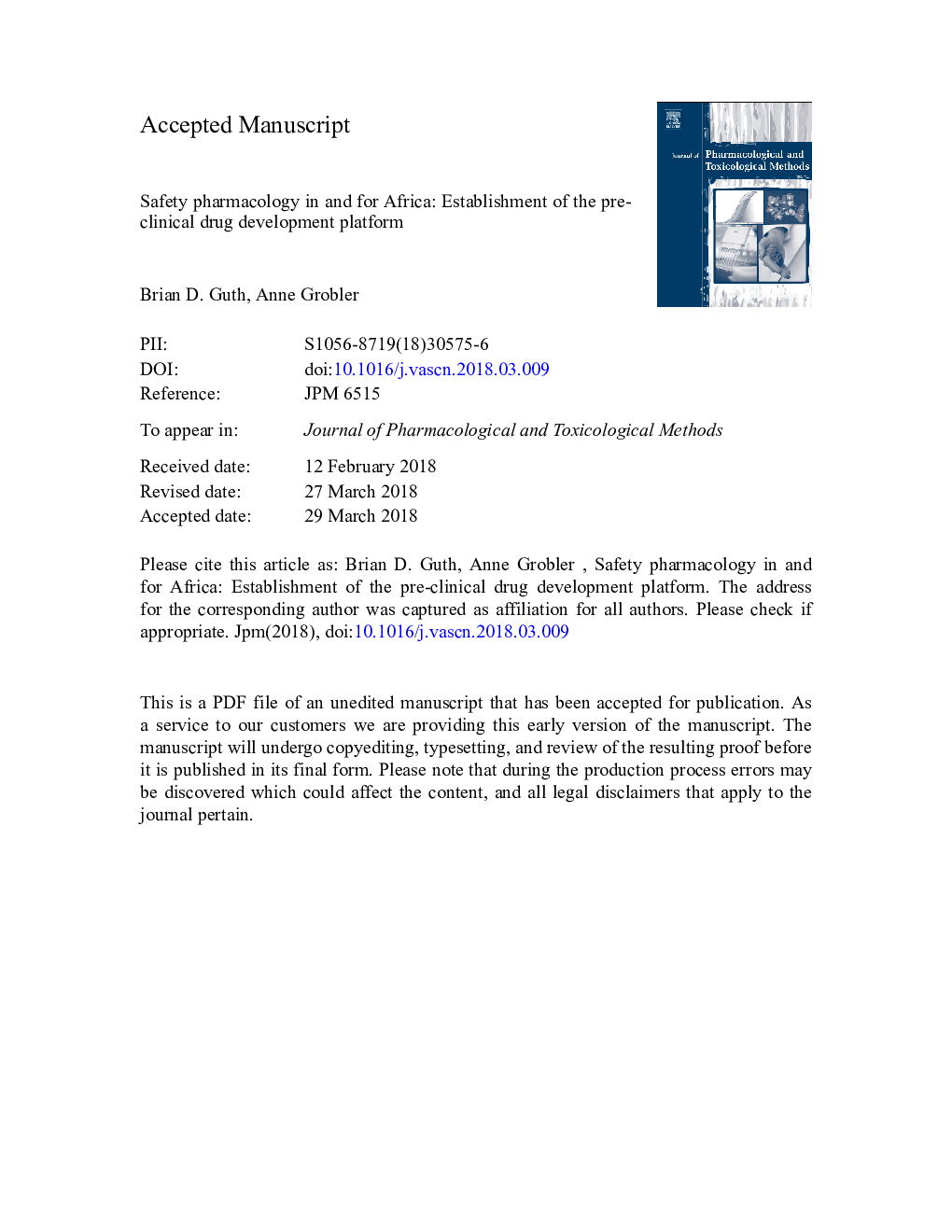 Safety pharmacology in and for Africa: Establishment of the pre-clinical drug development platform