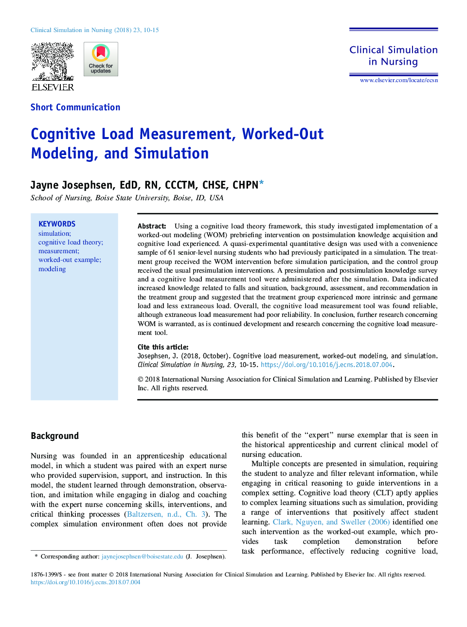 Cognitive Load Measurement, Worked-Out Modeling, and Simulation