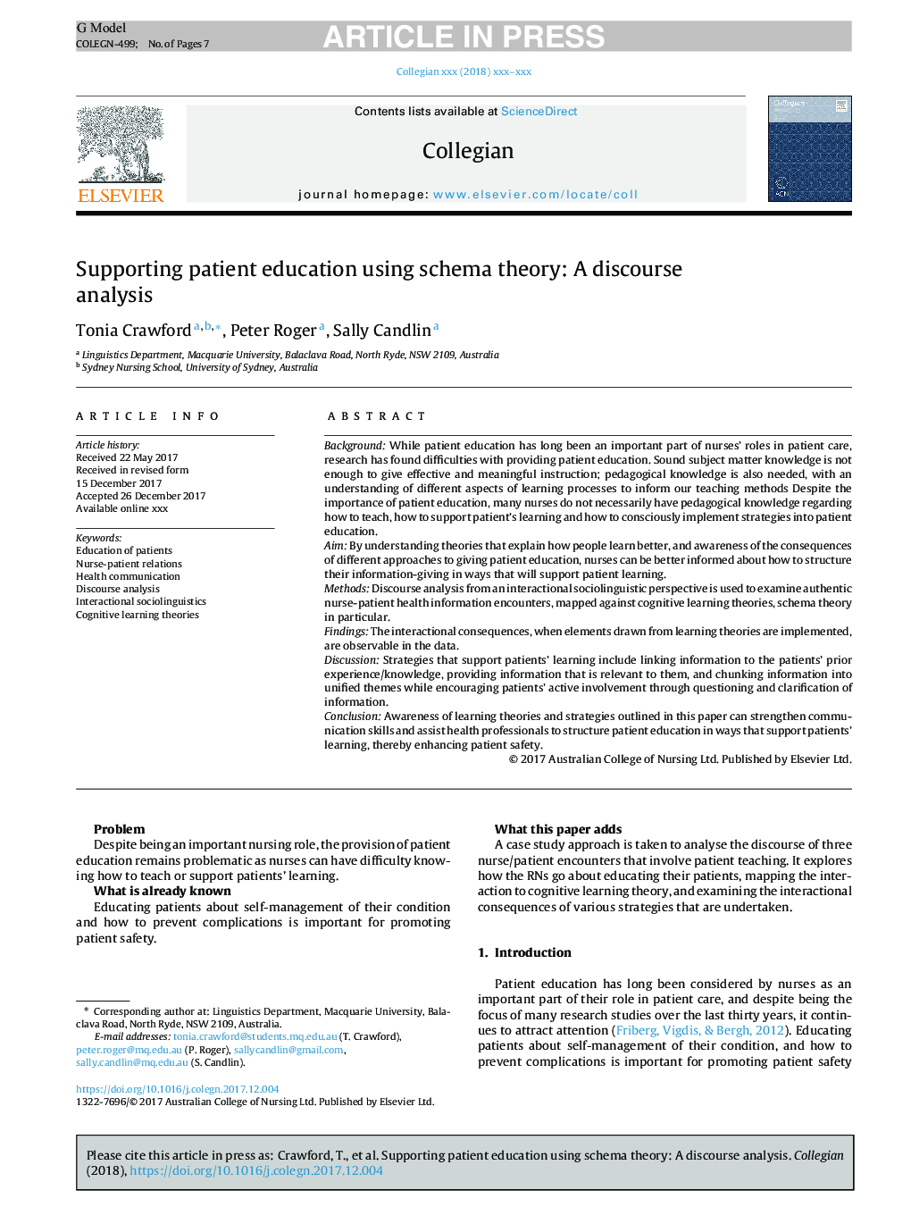 Supporting patient education using schema theory: A discourse analysis