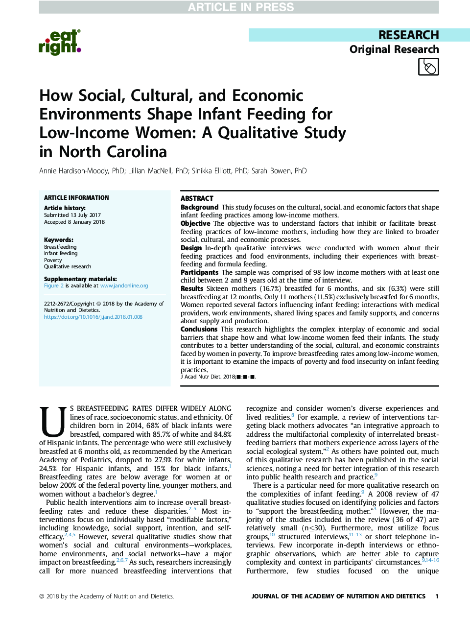 چگونه محیط های اجتماعی، فرهنگی و اقتصادی تغذیه نوزادان را برای زنان با درآمد پایین شکل می دهند: یک مطالعه کیفی در کارولینای شمالی