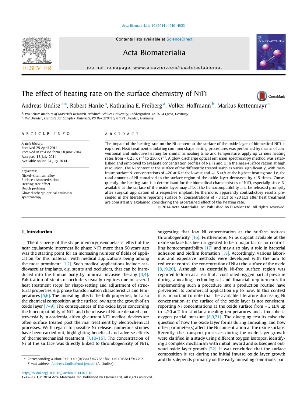 The effect of heating rate on the surface chemistry of NiTi