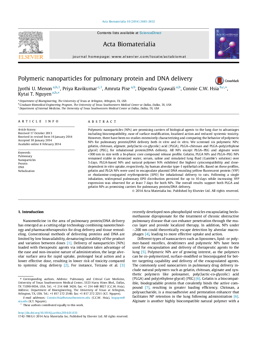 Polymeric nanoparticles for pulmonary protein and DNA delivery