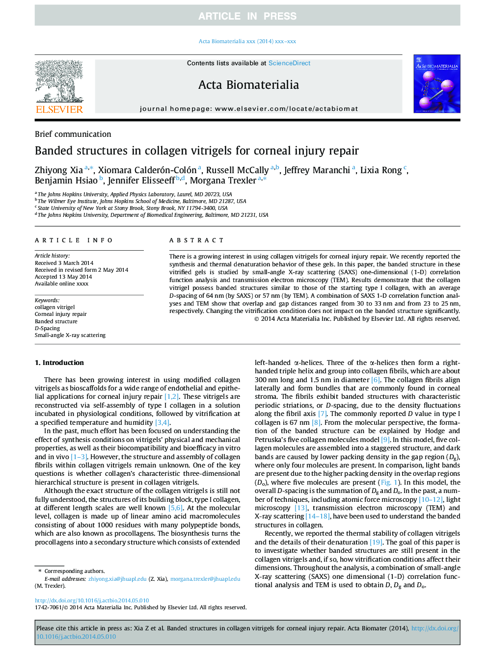 Banded structures in collagen vitrigels for corneal injury repair