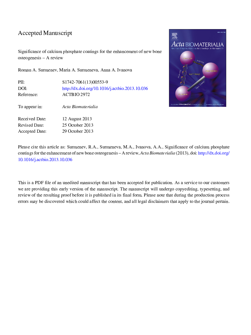 Significance of calcium phosphate coatings for the enhancement of new bone osteogenesis - A review