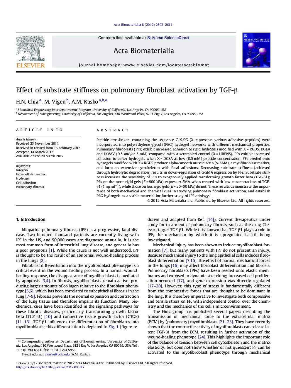 Effect of substrate stiffness on pulmonary fibroblast activation by TGF-Î²