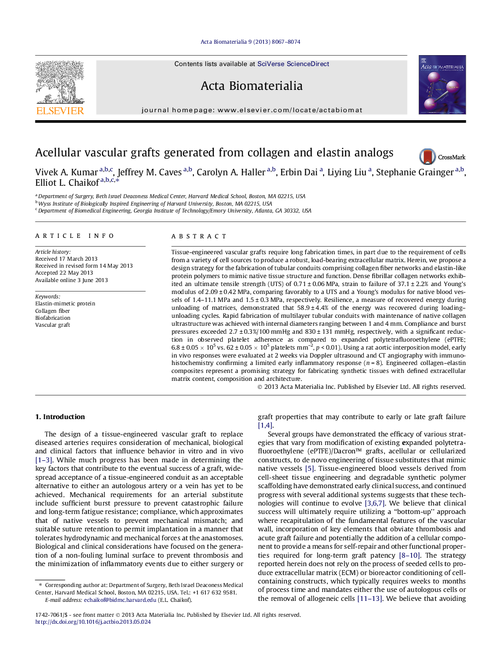 Acellular vascular grafts generated from collagen and elastin analogs