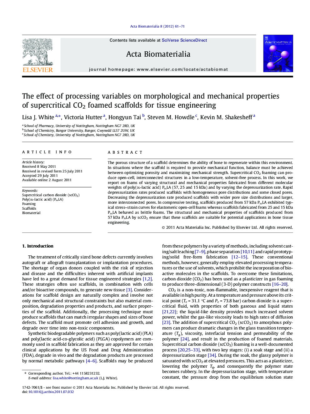 The effect of processing variables on morphological and mechanical properties of supercritical CO2 foamed scaffolds for tissue engineering
