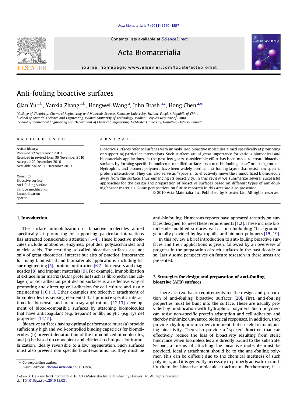 Anti-fouling bioactive surfaces