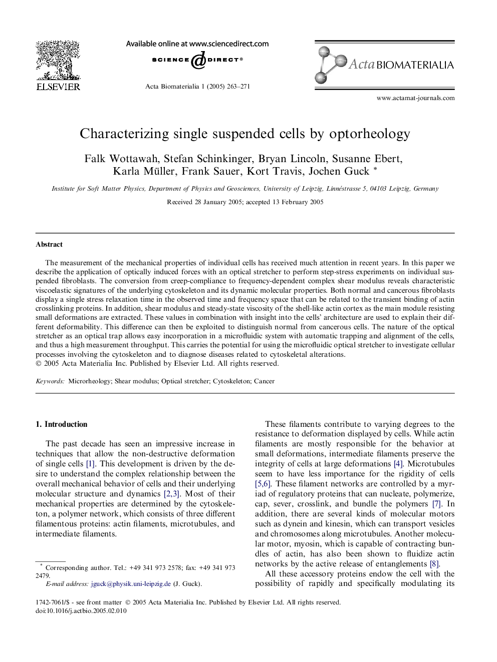 Characterizing single suspended cells by optorheology