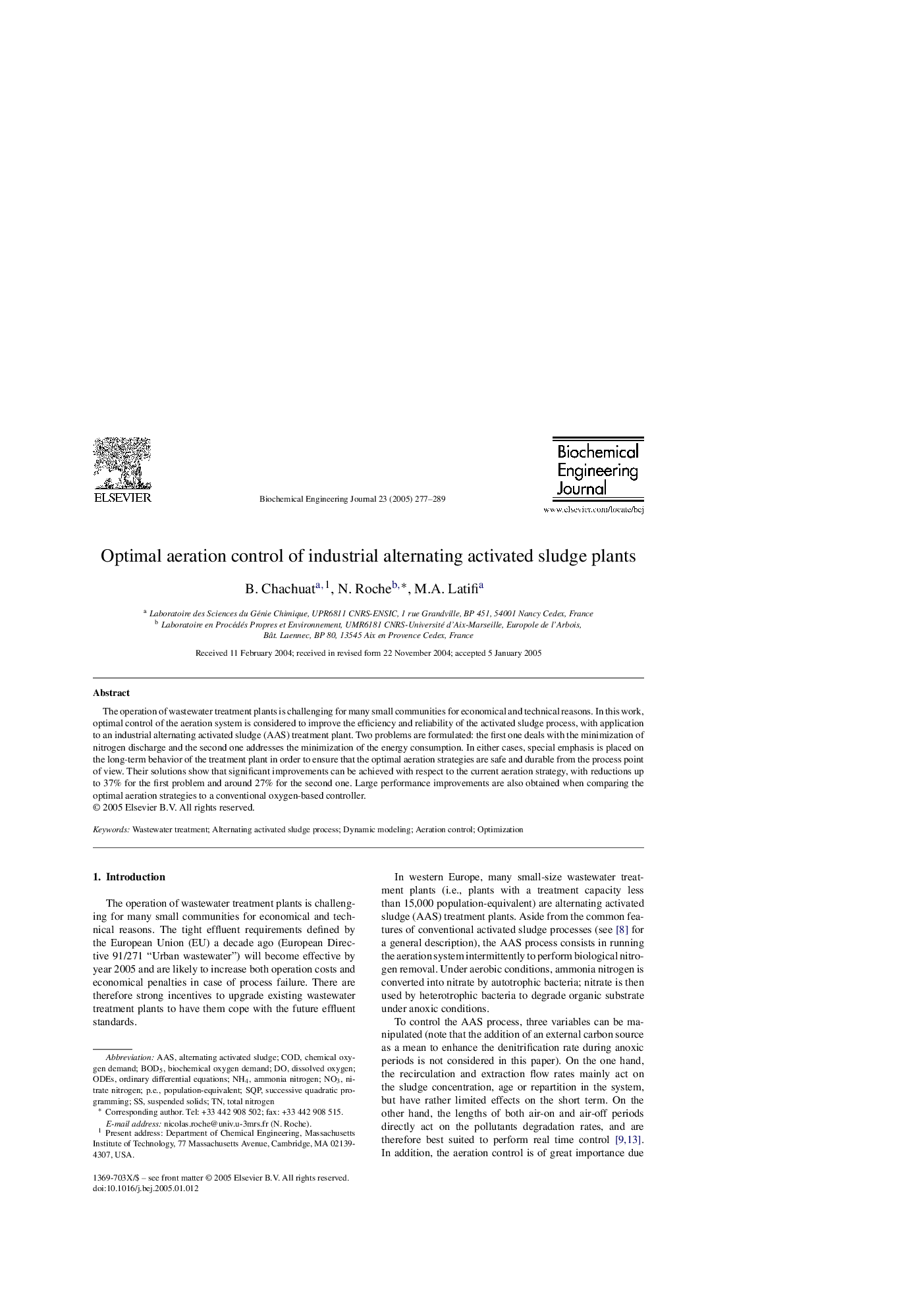 Optimal aeration control of industrial alternating activated sludge plants