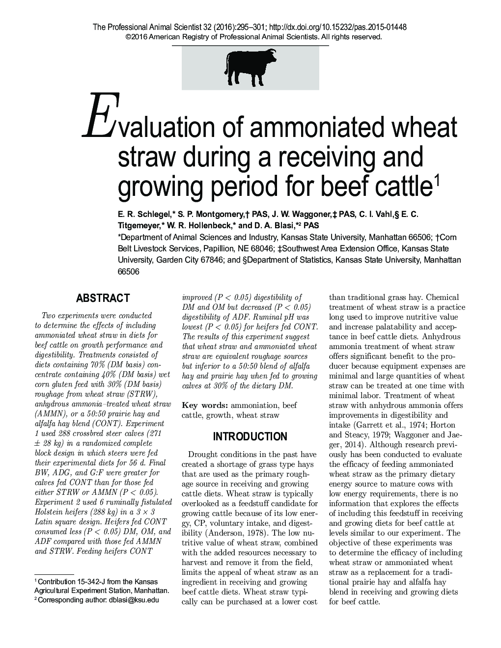 ارزیابی کاه گندم آمونیاک در طی دوره دریافت و رشد گاوهای گوشتی 1 