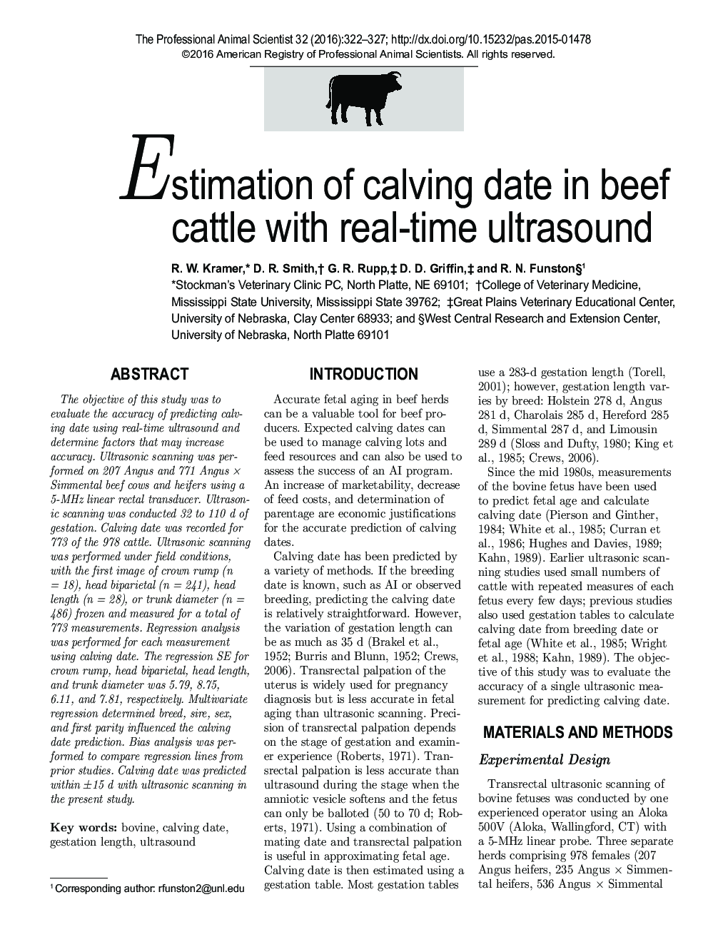 Estimation of calving date in beef cattle with real-time ultrasound