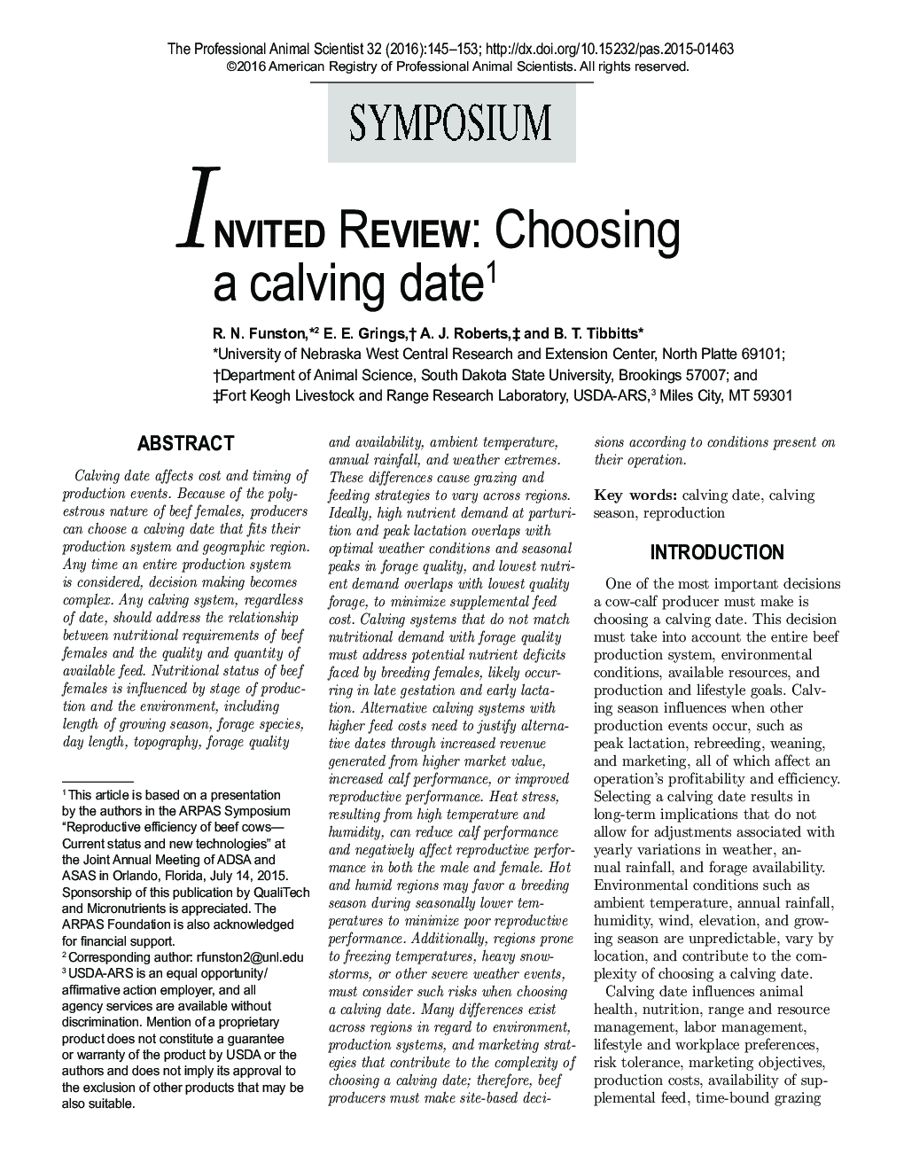 Invited Review: Choosing a calving date1