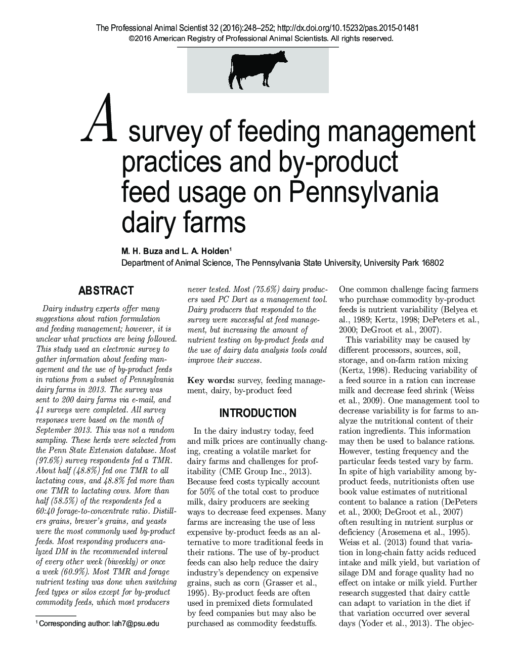 یک نظرسنجی از شیوه های مدیریت تغذیه و استفاده از فرآورده های خوراکی در مزارع لبنی پنسیلوانیا 