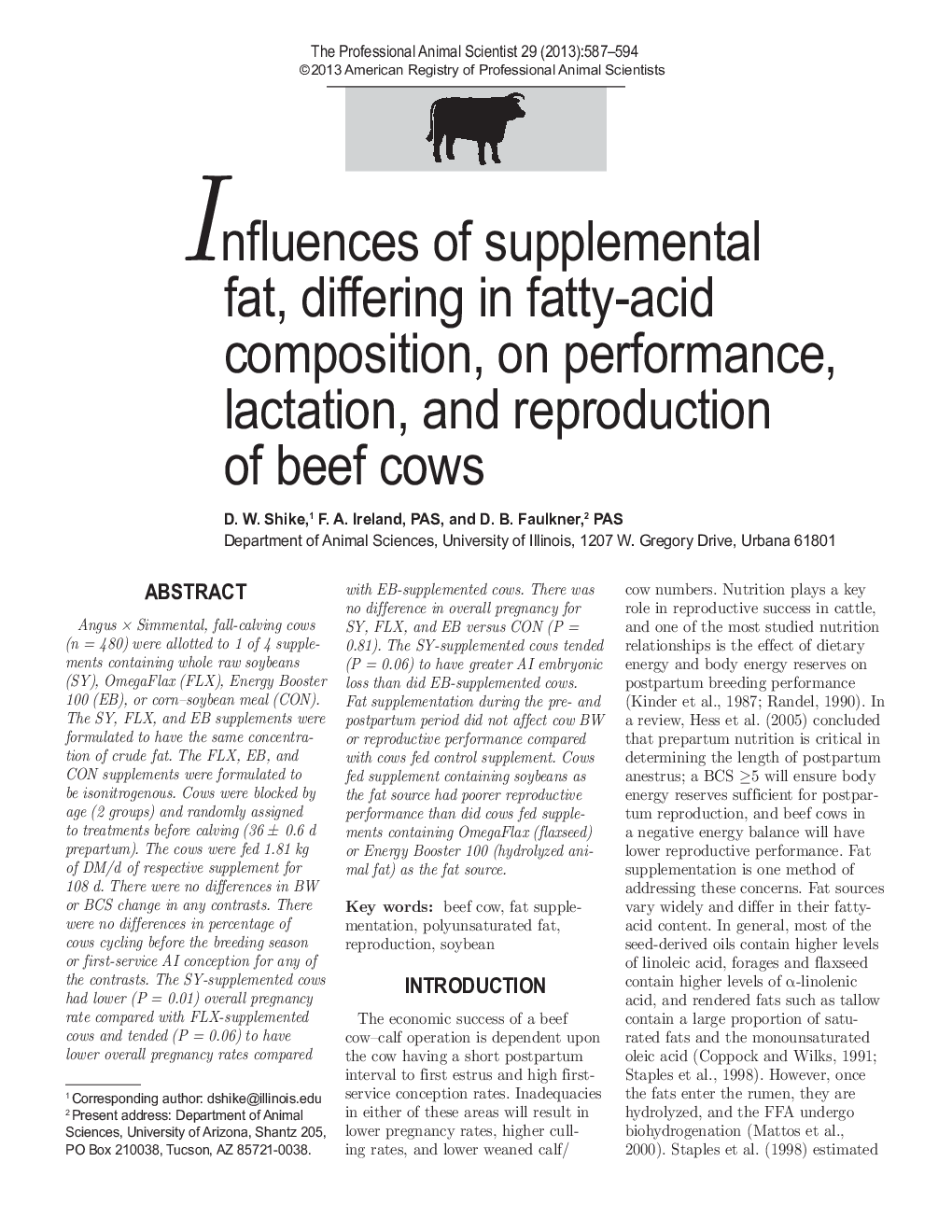 تأثیرات چربی تکمیلی، متفاوت از ترکیب ترکیبات چربی، بر عملکرد، شیردهی و تولید مثل گاوهای گوشت گاو 