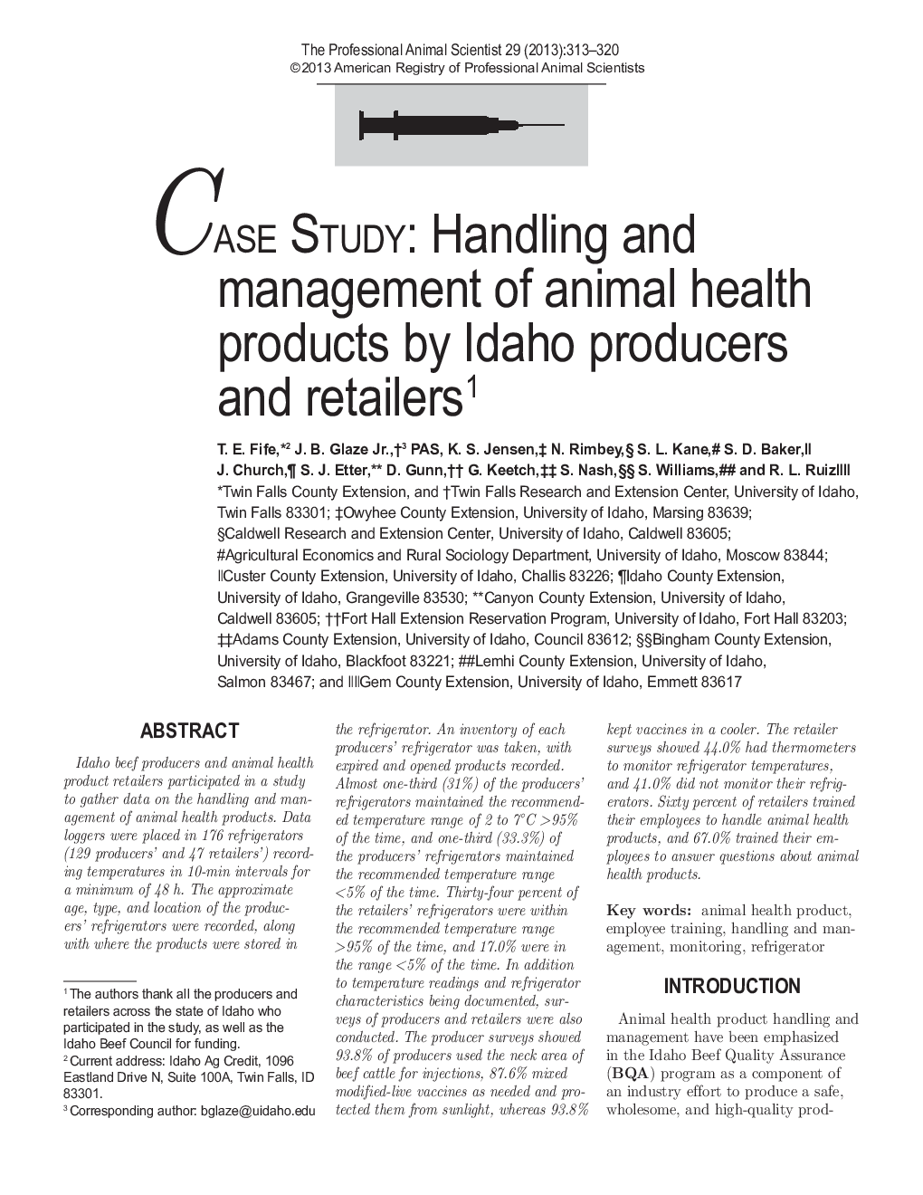 CASE STUDY: Handling and management of animal health products by Idaho producers and retailers1