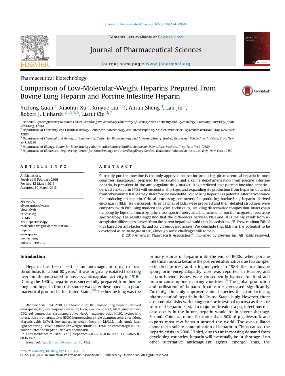 Comparison of Low-Molecular-Weight Heparins Prepared From Bovine Lung Heparin and Porcine Intestine Heparin