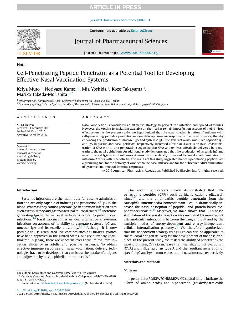 Cell-Penetrating Peptide Penetratin as a Potential Tool for Developing Effective Nasal Vaccination Systems