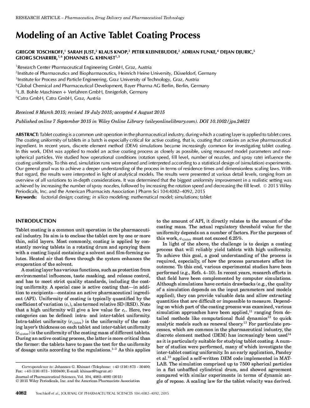 Modeling of an Active Tablet Coating Process